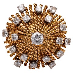 Bague de cocktail en or jaune 18k avec diamant du milieu du siècle