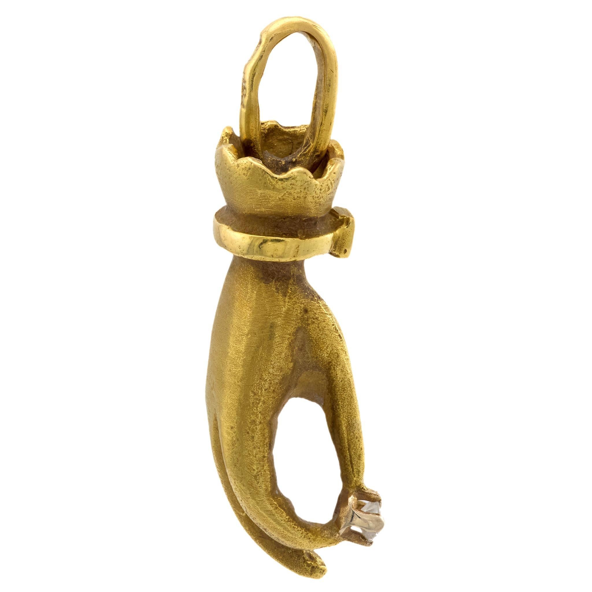 Contemporary Mid Century diamond 18k yellow gold hand pendant For Sale