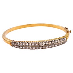 Mid Century Diamond 18k Yellow Gold Hinged Bangle Bracelet