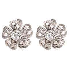 Mitte des Jahrhunderts Diamanten 18K Gelb Weißgold Blume Ohrstecker