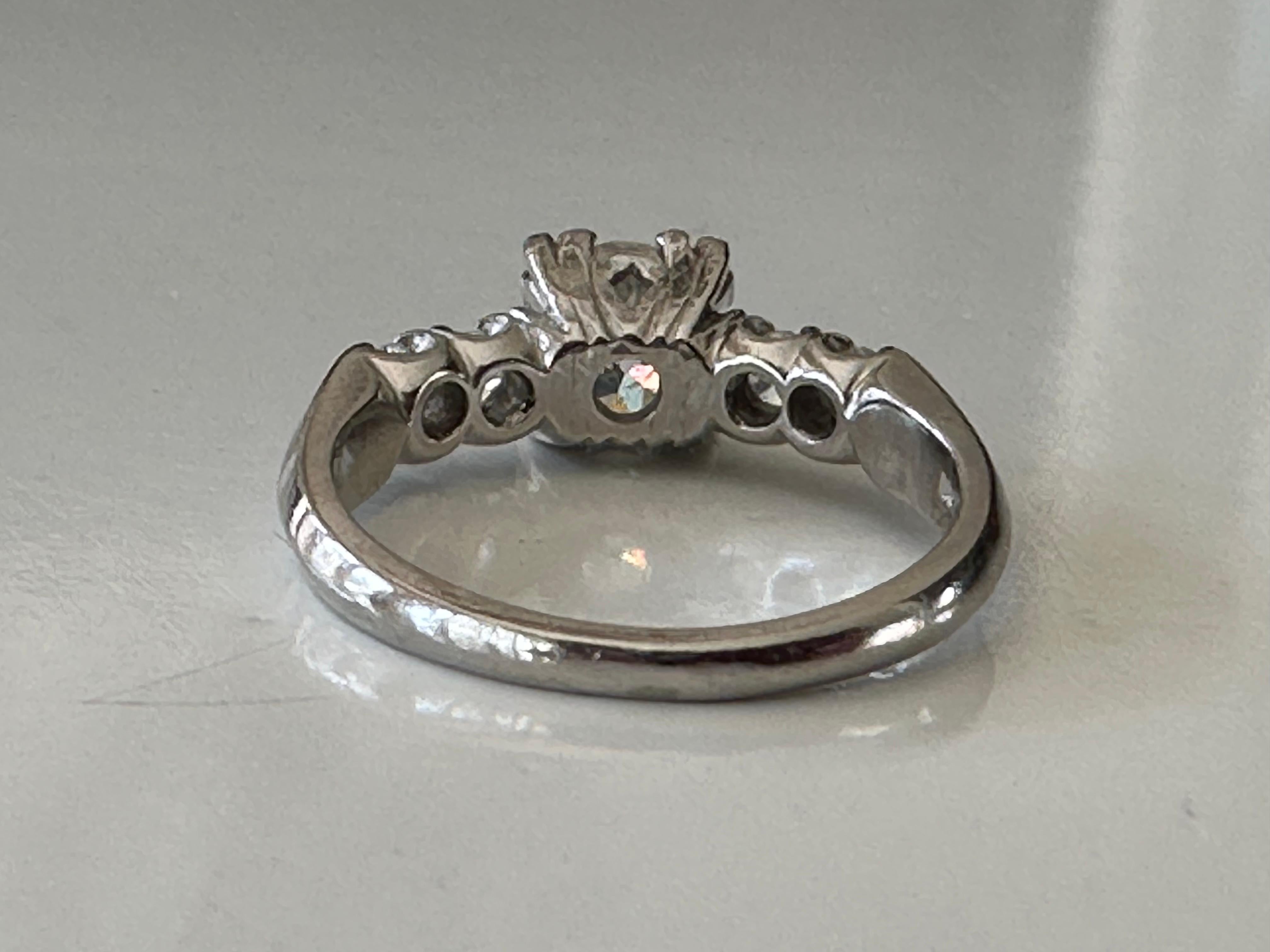 Retro Midcentury Diamond and Platinum Engagement Ring For Sale