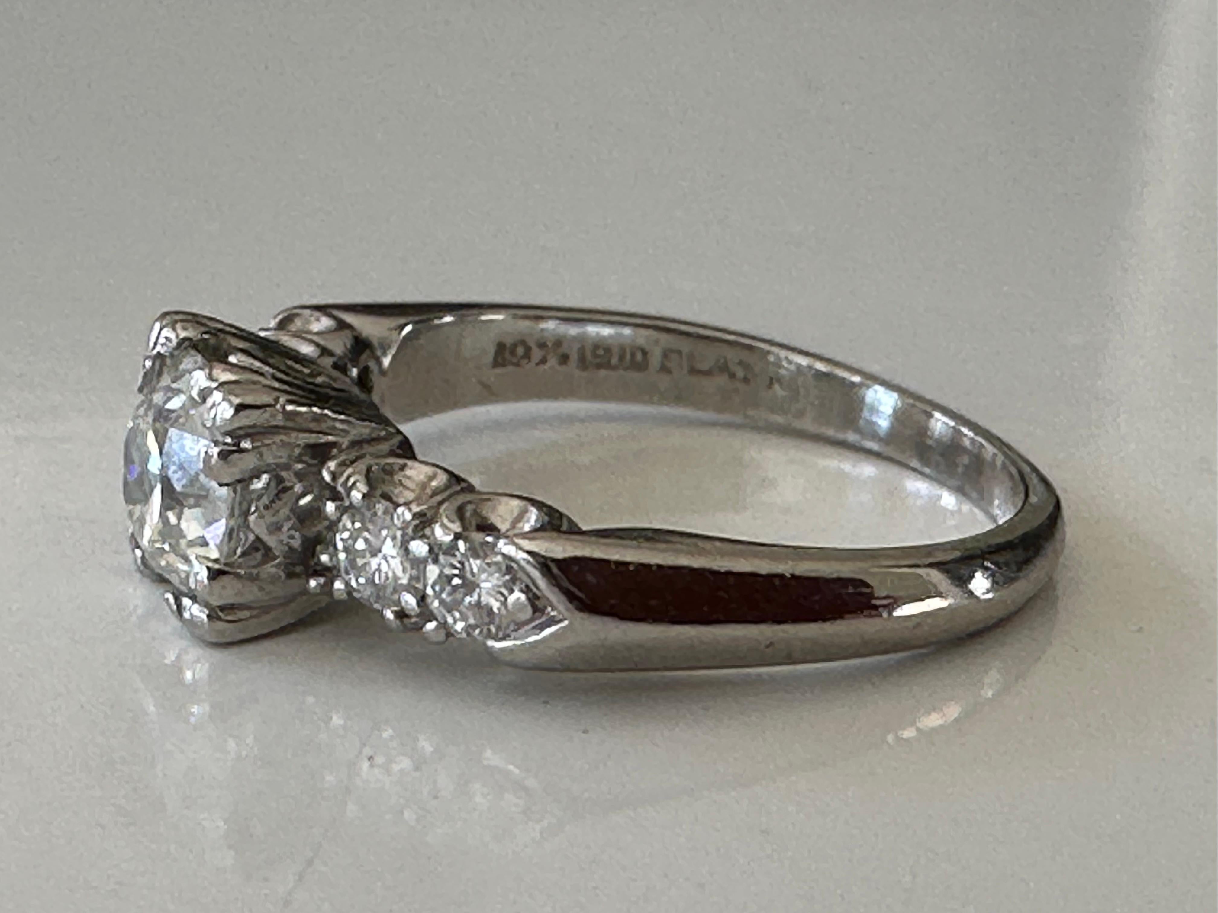 Old European Cut Midcentury Diamond and Platinum Engagement Ring For Sale