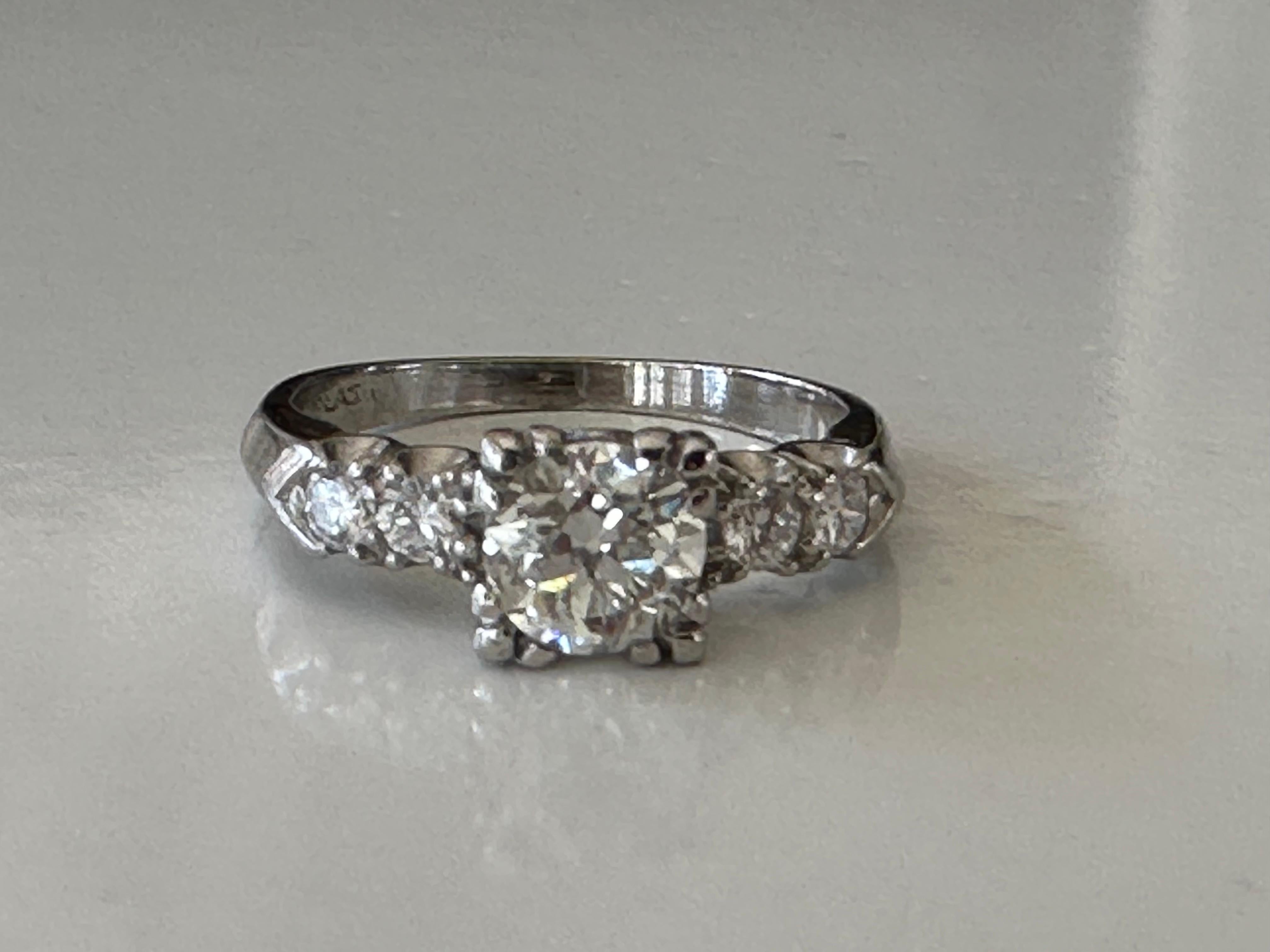 Midcentury Diamond and Platinum Engagement Ring In Good Condition For Sale In Denver, CO