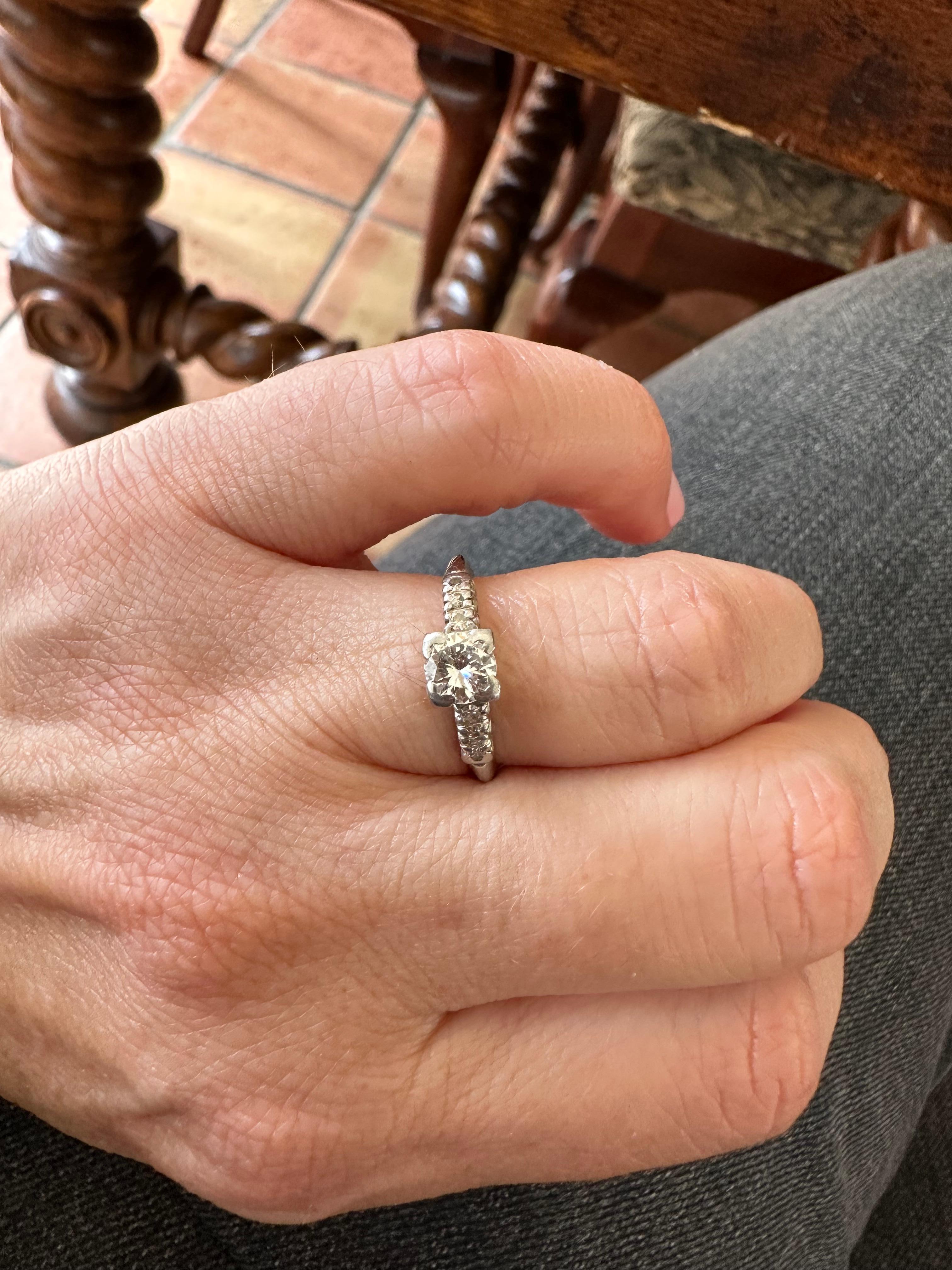 Midcentury Diamond and Platinum Engagement Ring In Good Condition For Sale In Denver, CO