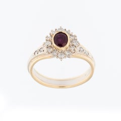 Mid Century Diamond and Ruby 18 karat Yellow and White Gold Ring