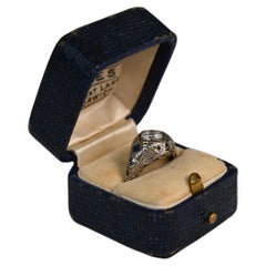 Vintage 18K White Gold Filigree Ring. Round Diamond Sapphire Engagement Ring.