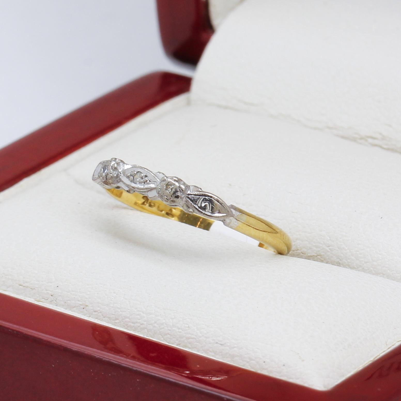 Art Deco Mid Century Diamond and Two Tone Gold Wedding Band Ring For Sale