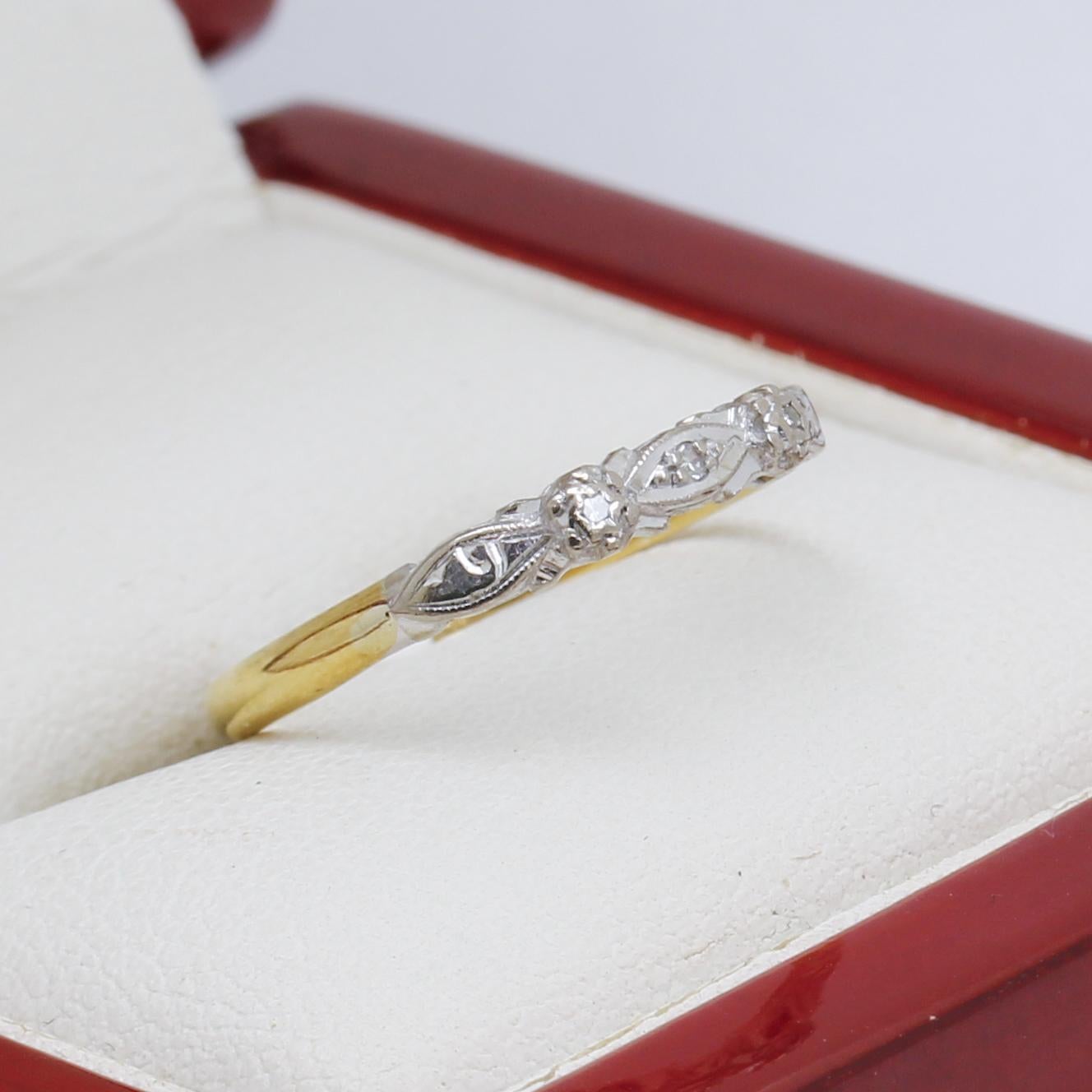 Single Cut Mid Century Diamond and Two Tone Gold Wedding Band Ring For Sale