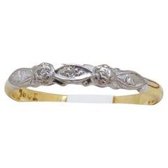 Retro Mid Century Diamond and Two Tone Gold Wedding Band Ring