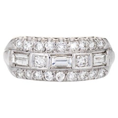 Mid Century Diamond Band Vintage Platinum Ring 3 Row Mixed Cuts Jewelry