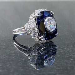 Mid-Century Diamond Blue Sapphire Ballerina Cocktail Ring Platinum 1950s/1960s