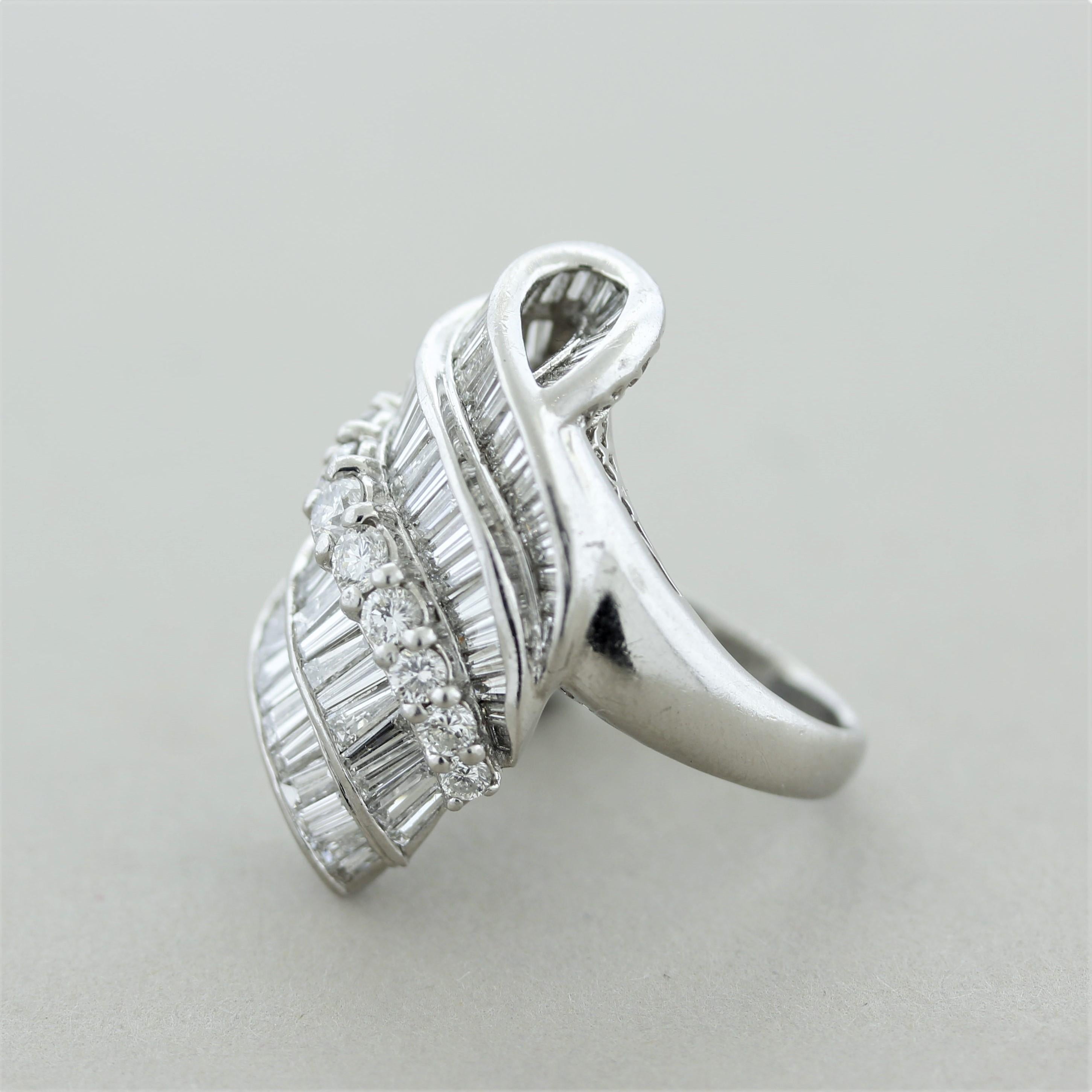 Women's Mid-Century Diamond Cascade Platinum Cocktail Ring