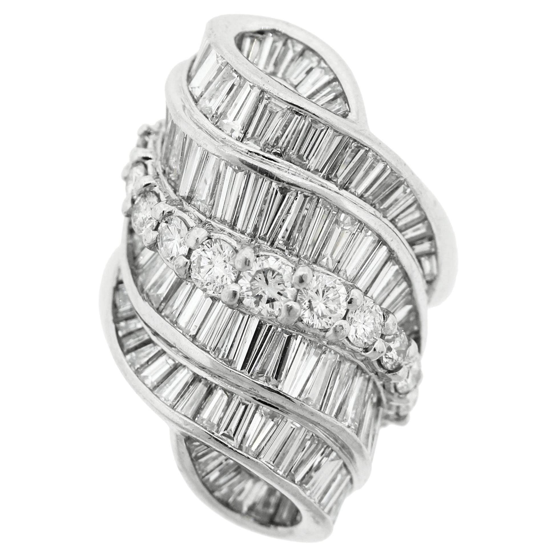 Mid-Century Diamond Cascade Platinum Cocktail Ring