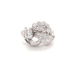 Mid-Century Diamond Cluster 14K White Gold Ring, circa 1950s