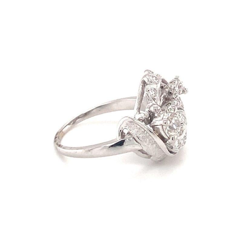 Mid-Century Diamond Cluster 14K White Gold Ring, circa 1950s In Good Condition For Sale In Beverly Hills, CA