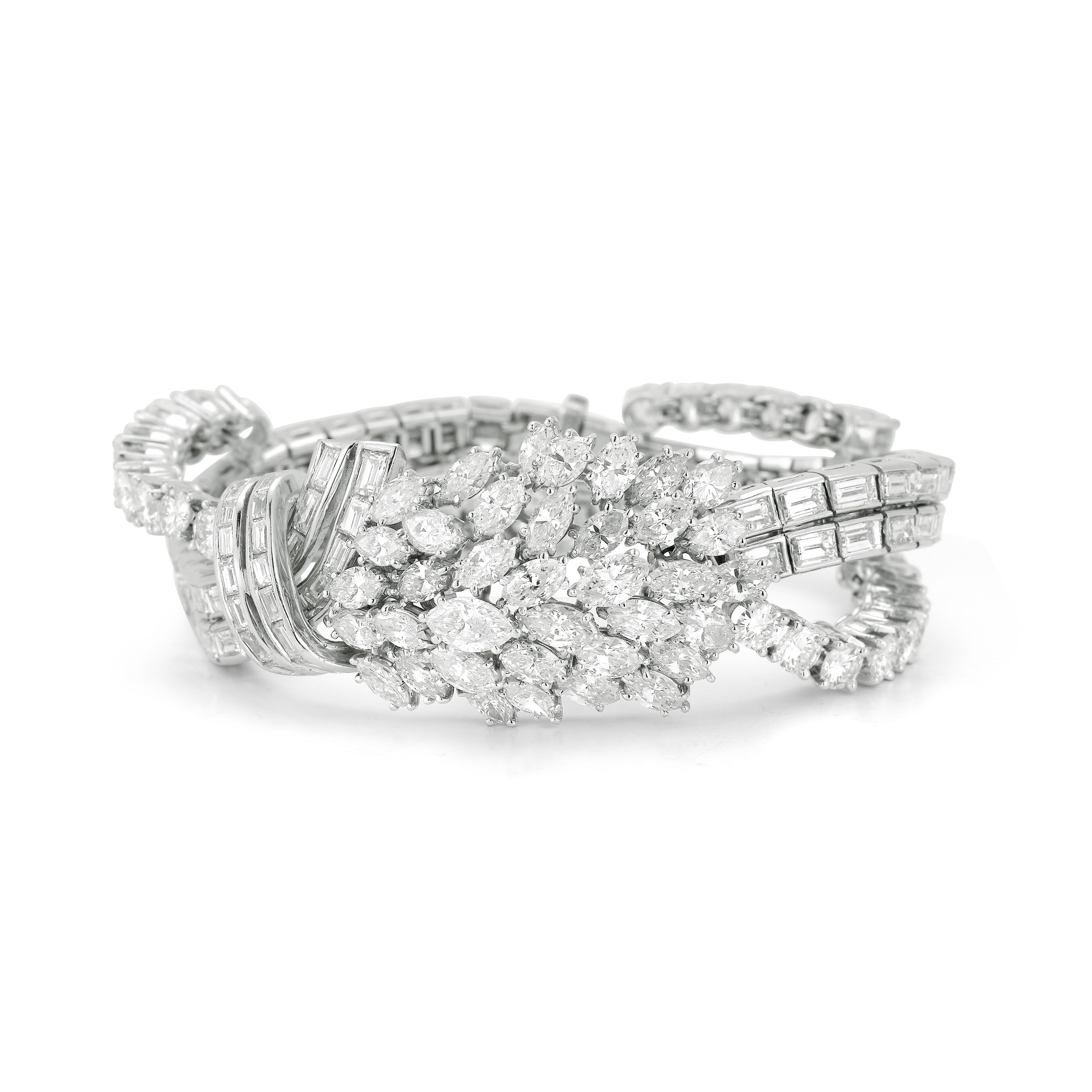 Diamant-Cluster-Armband aus der Mitte des Jahrhunderts im Zustand „Hervorragend“ im Angebot in New York, NY