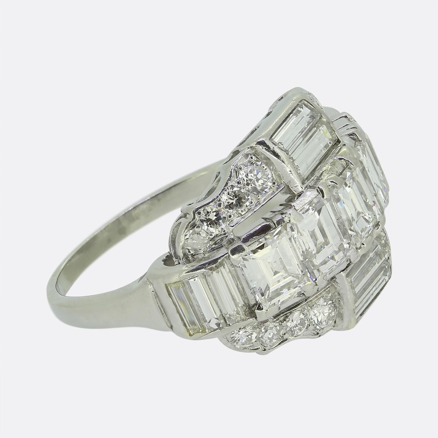 Anillo de diamantes de mediados de siglo Corte cuadrado en venta