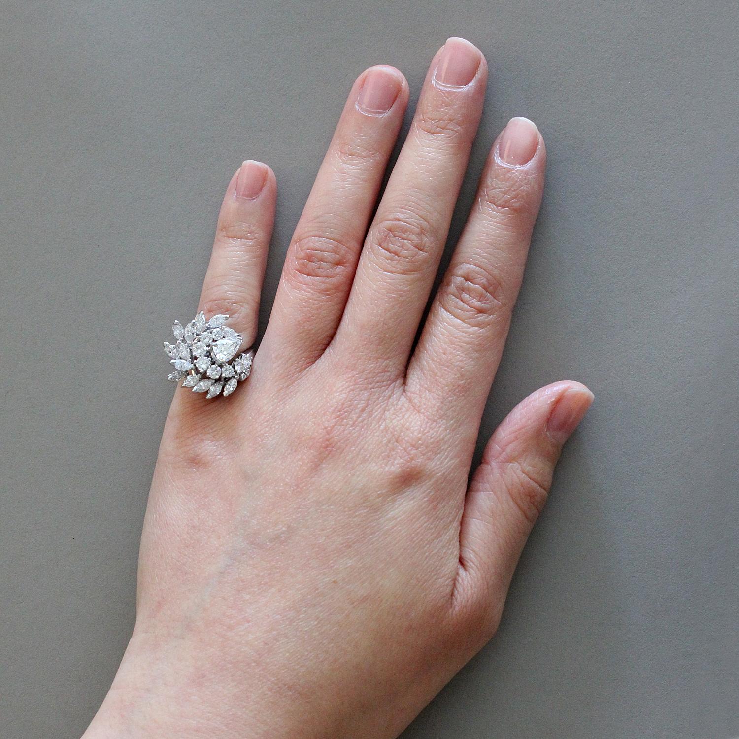 Women's Midcentury Diamond Cluster Swirl Platinum Ring