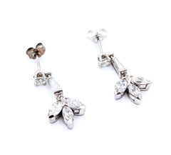 Mid-Century Diamond Drop Earrings in 14k White Gold