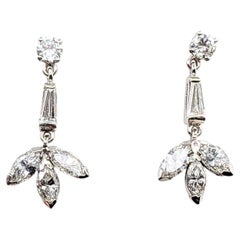 Mid-Century Diamond Drop Earrings in 14k White Gold