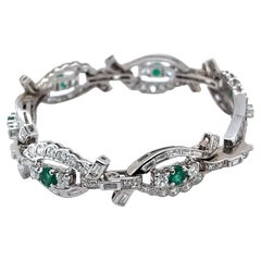 Mid Century Diamond Emerald Gold Bracelet