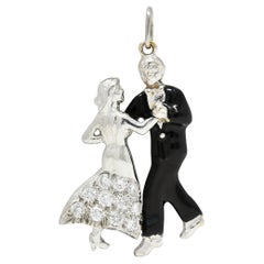 Mid-Century Diamond Enamel Platinum Vintage Dancing Couple Charm