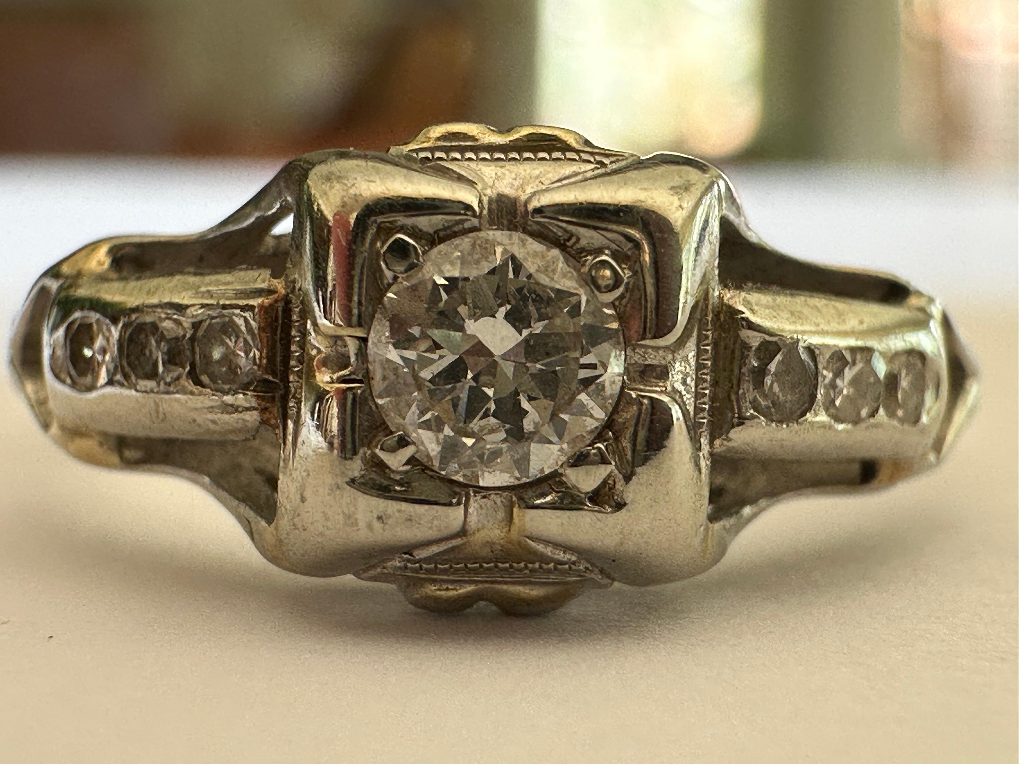 Anillo de compromiso de diamantes de mediados de siglo en venta 2