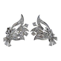 Midcentury Diamond Floral Earrings 1.80ct, 1940's