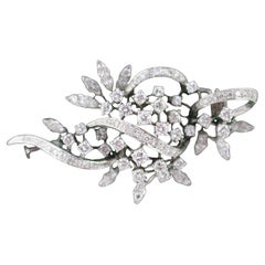 Mid-Century Diamond Foliate Brooch in 18 Carat White Gold