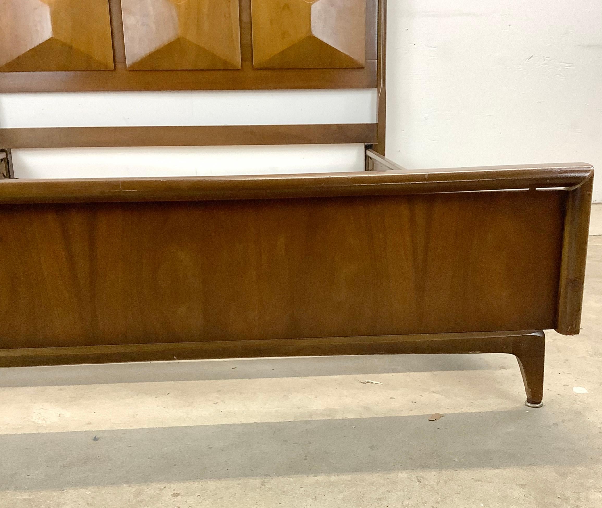 Wood Mid-Century Diamond Front Headboard With Bed Frame