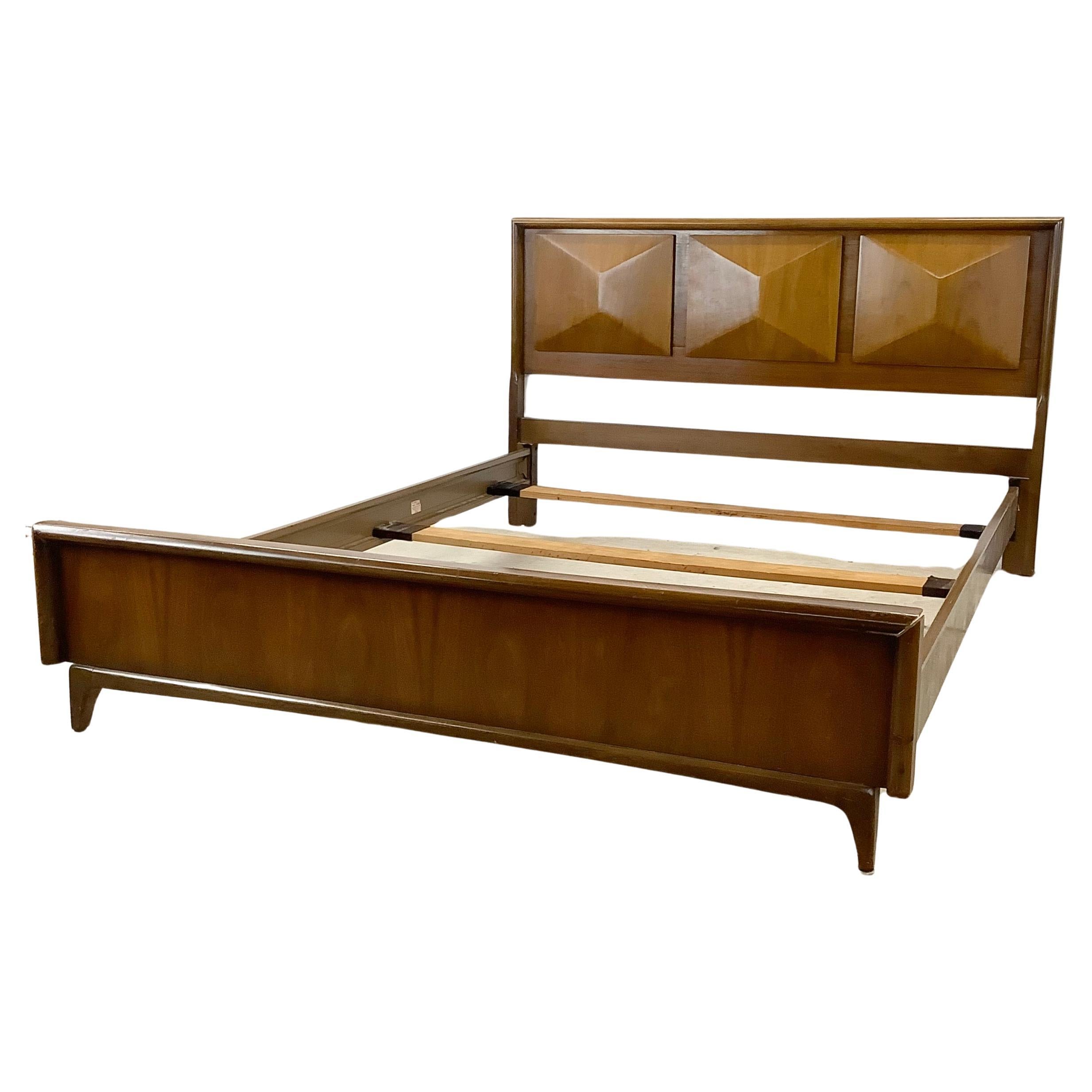 Mid-Century Diamond Front Headboard With Bed Frame