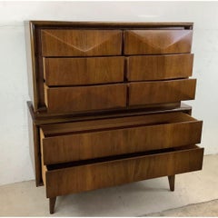 Mid-Century Diamond Front Highboy Dresser