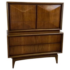 Mid-Century Diamond Front Highboy Dresser