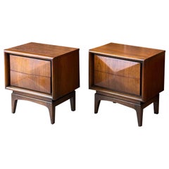 Retro Mid-Century Diamond Front Nightstands by United Furniture - a Pair
