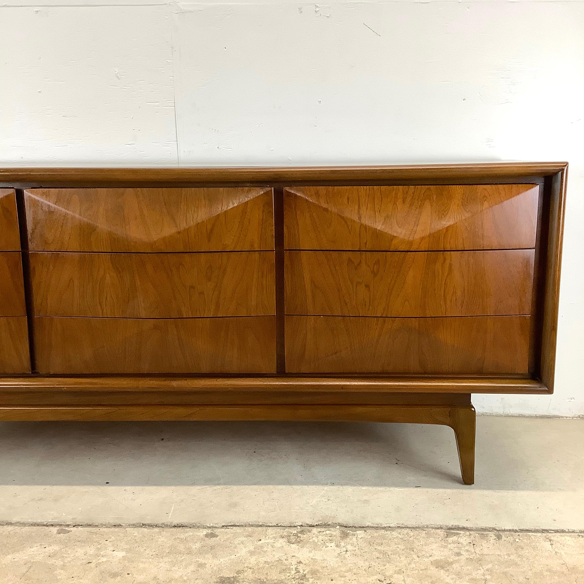 Mid-Century Diamond Front Walnut Dresser by United 6