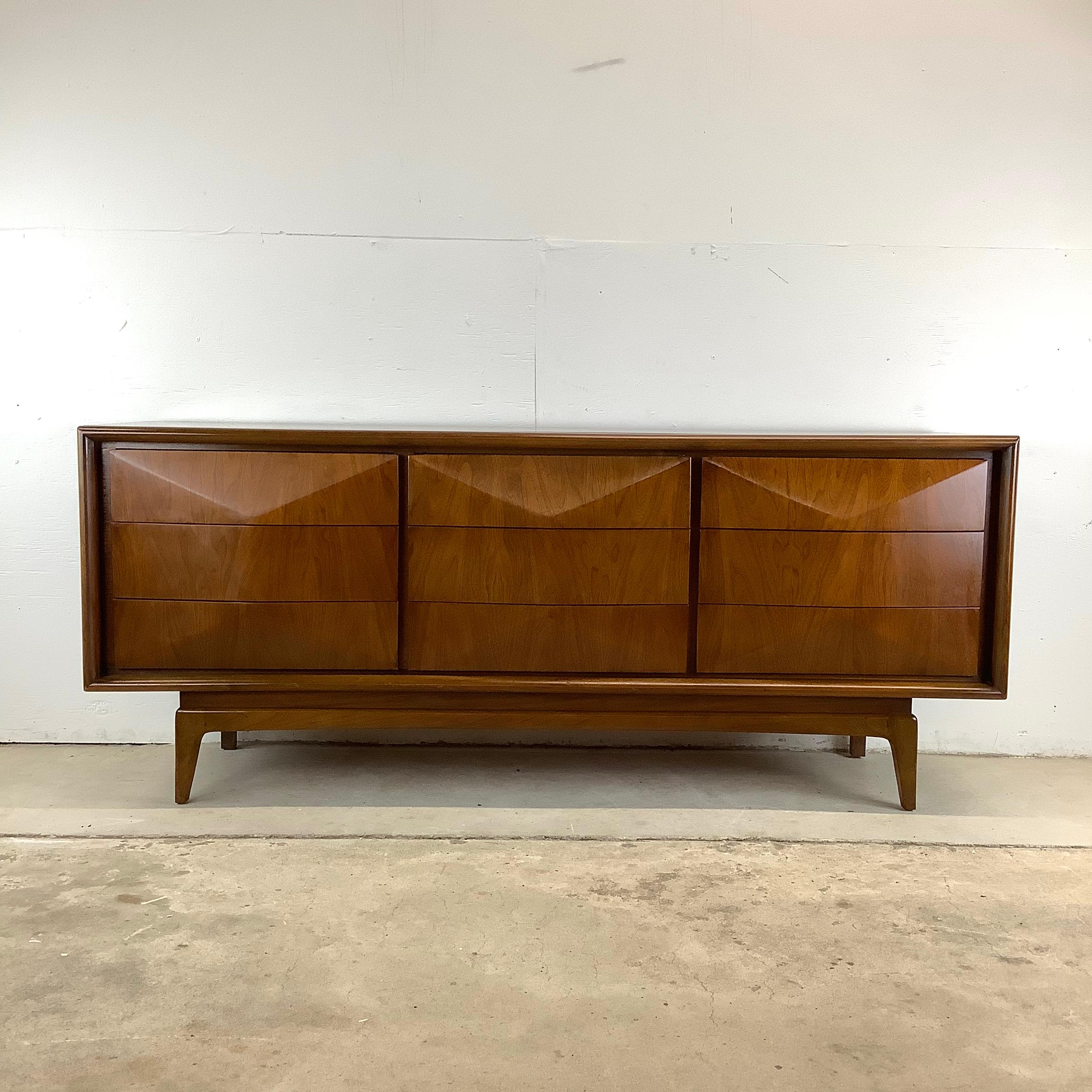 Mid-Century Diamond Front Walnut Dresser by United 10