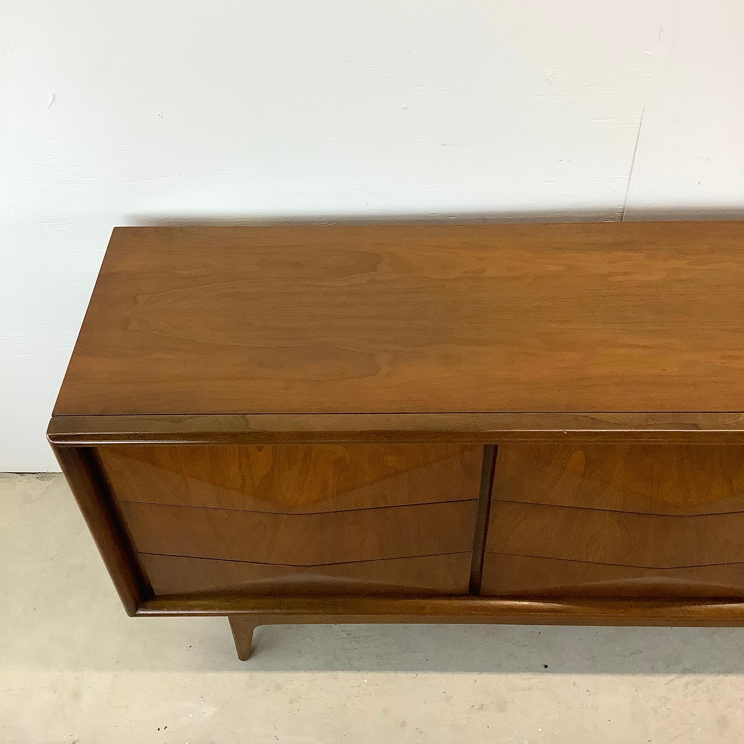American Mid-Century Diamond Front Walnut Dresser by United