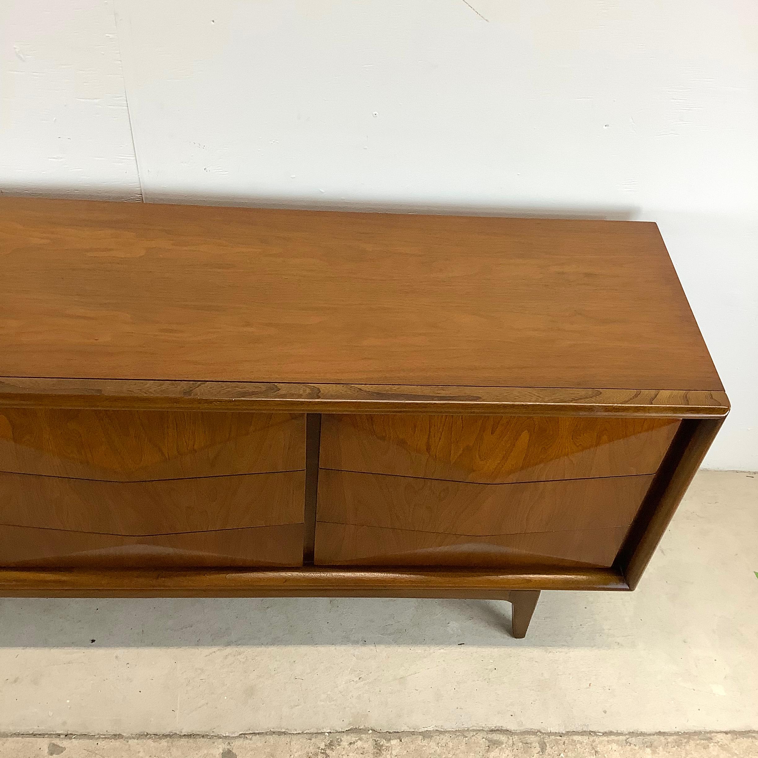 Veneer Mid-Century Diamond Front Walnut Dresser by United