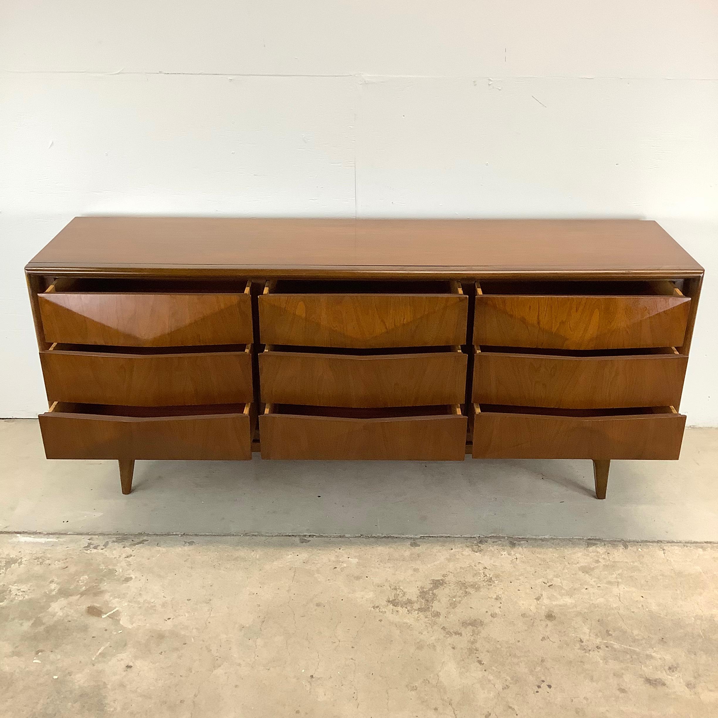 Mid-Century Diamond Front Walnut Dresser by United 1