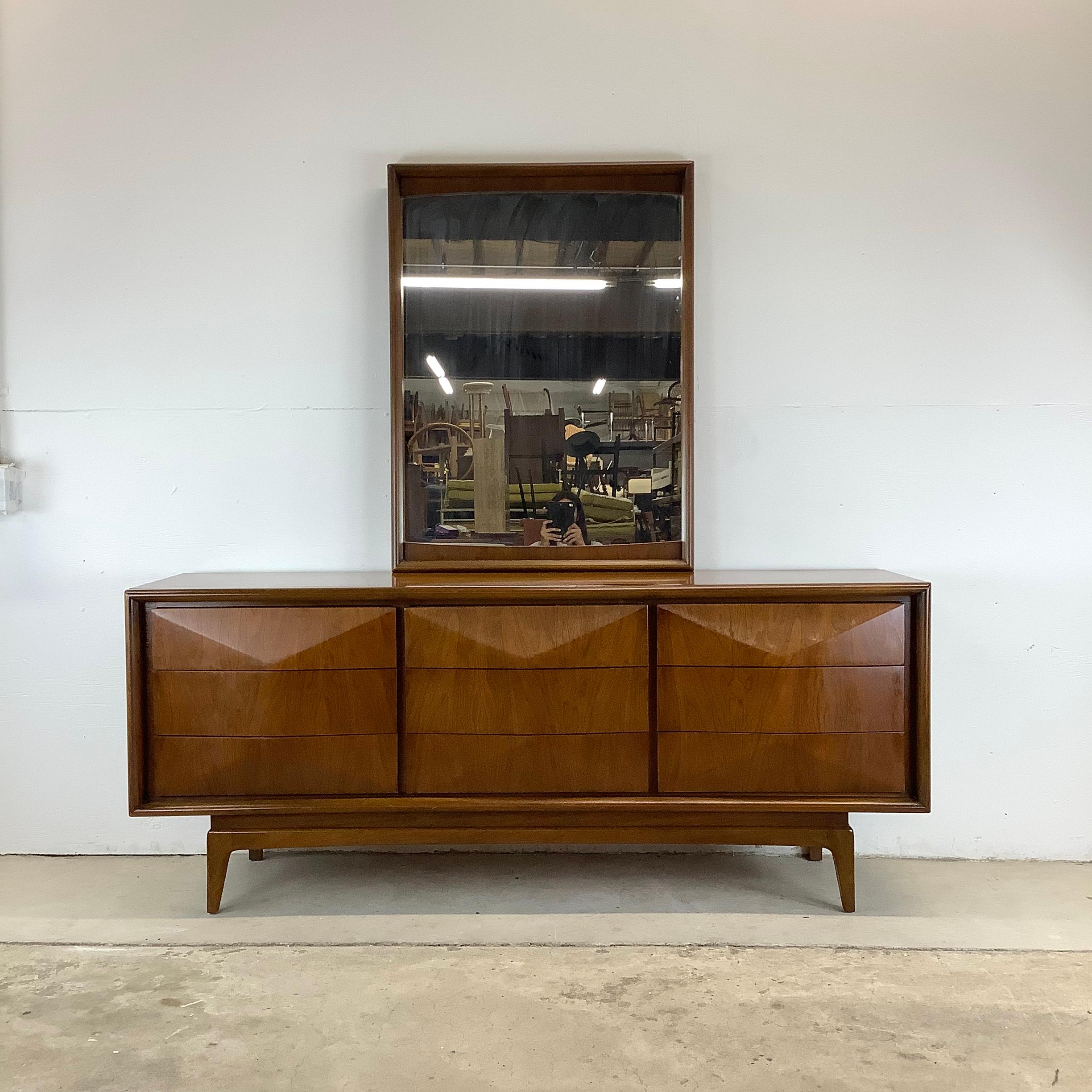 Mid-Century Diamond Front Walnut Dresser by United 2