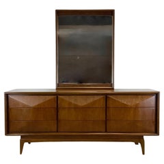 Mid-Century Diamond Front Walnut Dresser by United