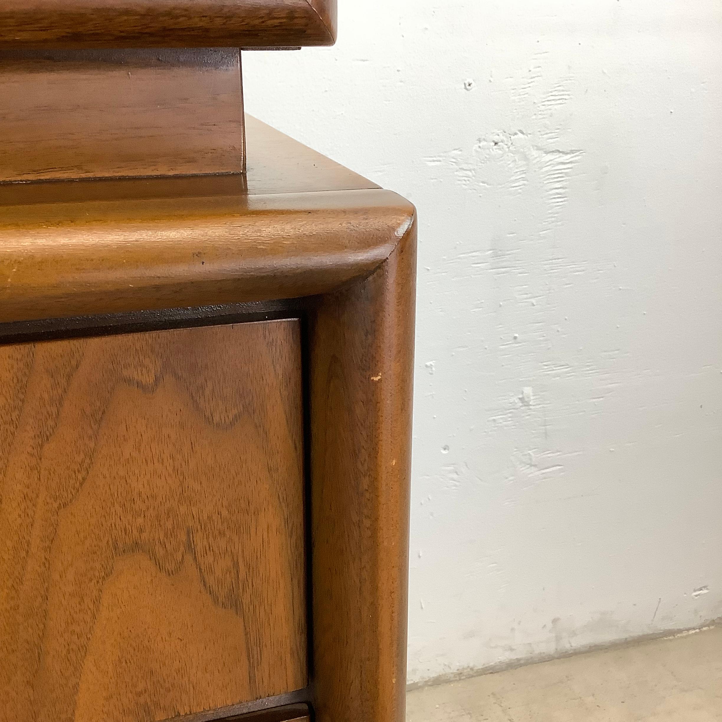Mid-Century Diamond Front Walnut Highboy by United Furniture 4