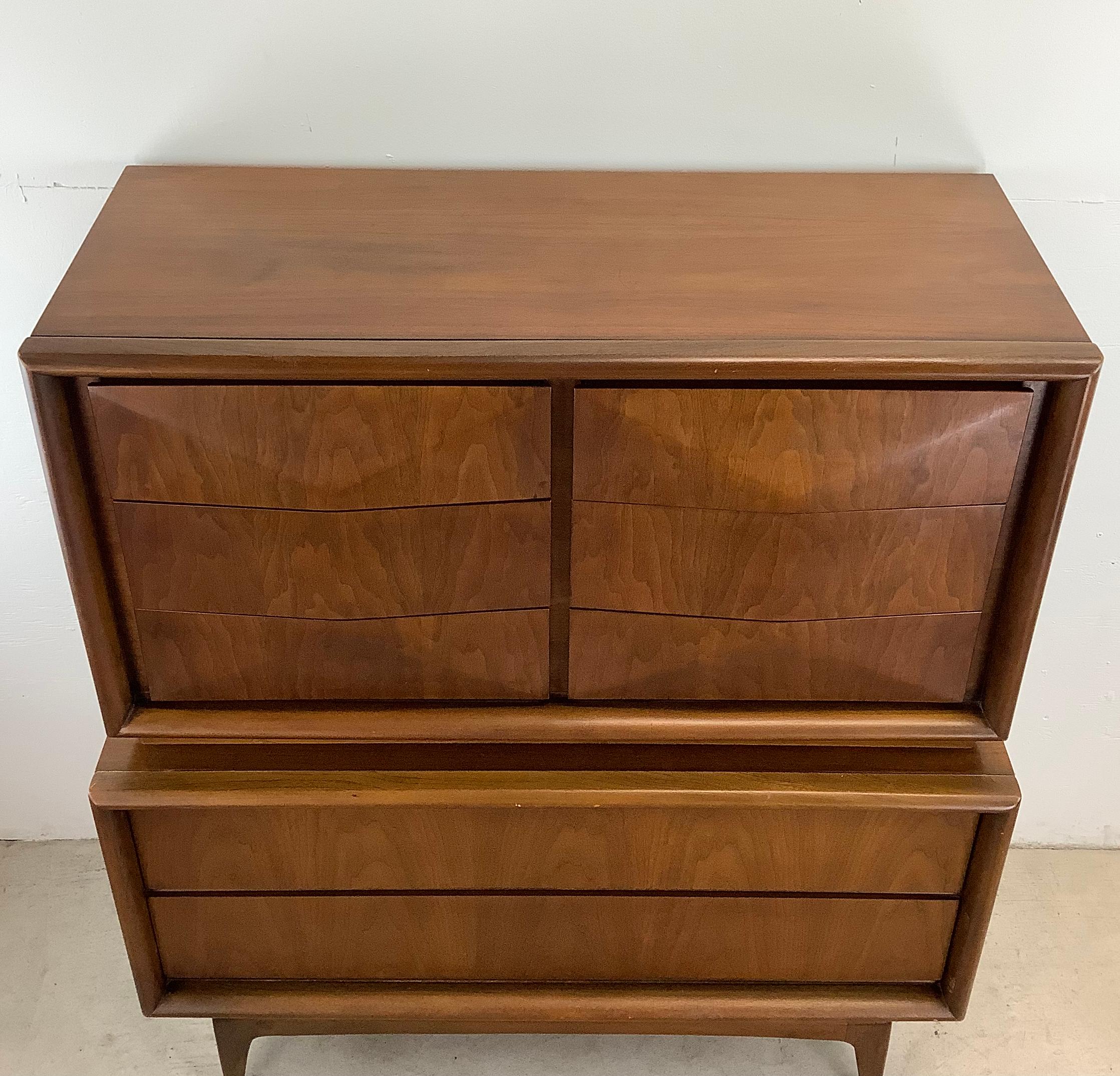 Veneer Mid-Century Diamond Front Walnut Highboy by United Furniture