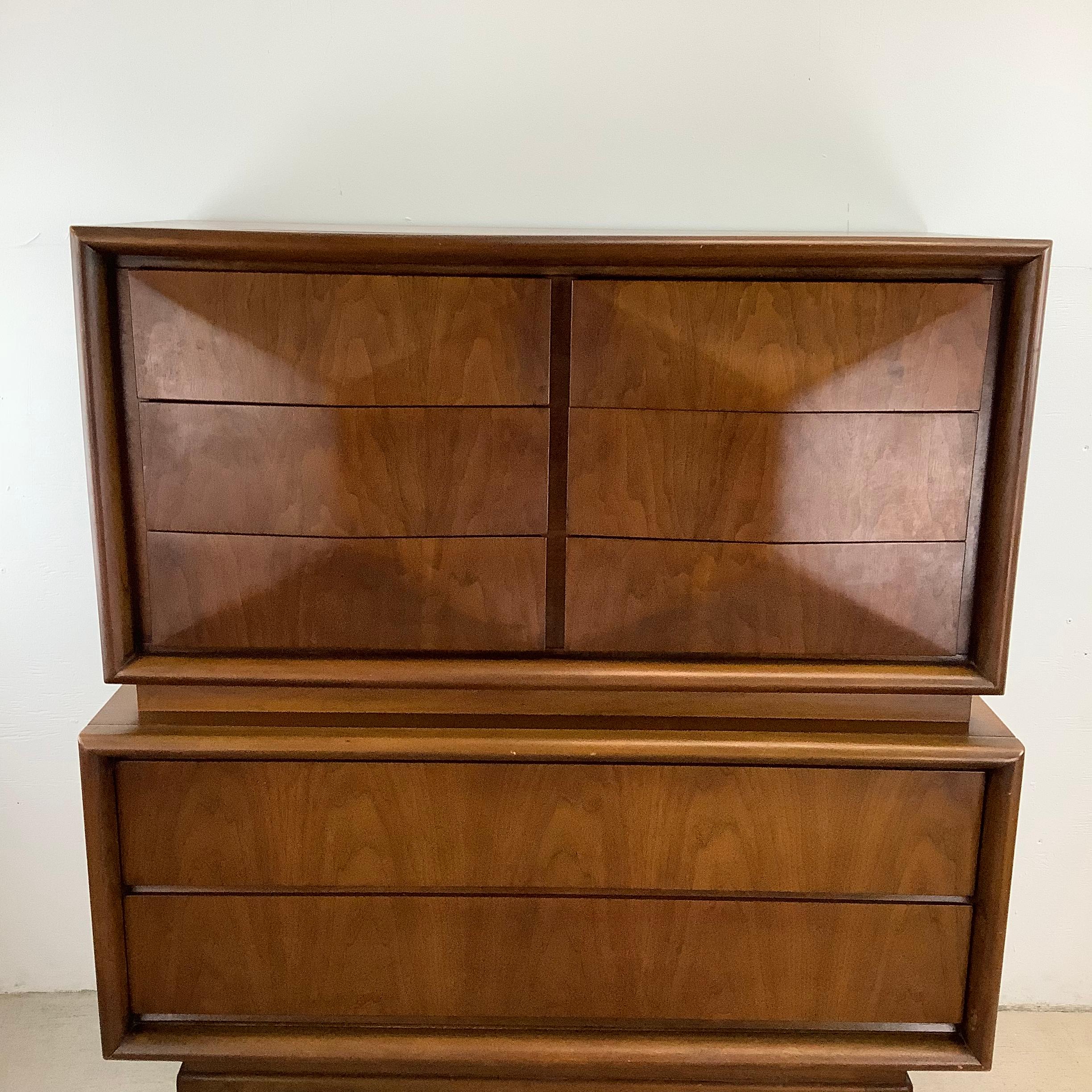 Mid-Century Diamond Front Walnut Highboy by United Furniture In Good Condition In Trenton, NJ
