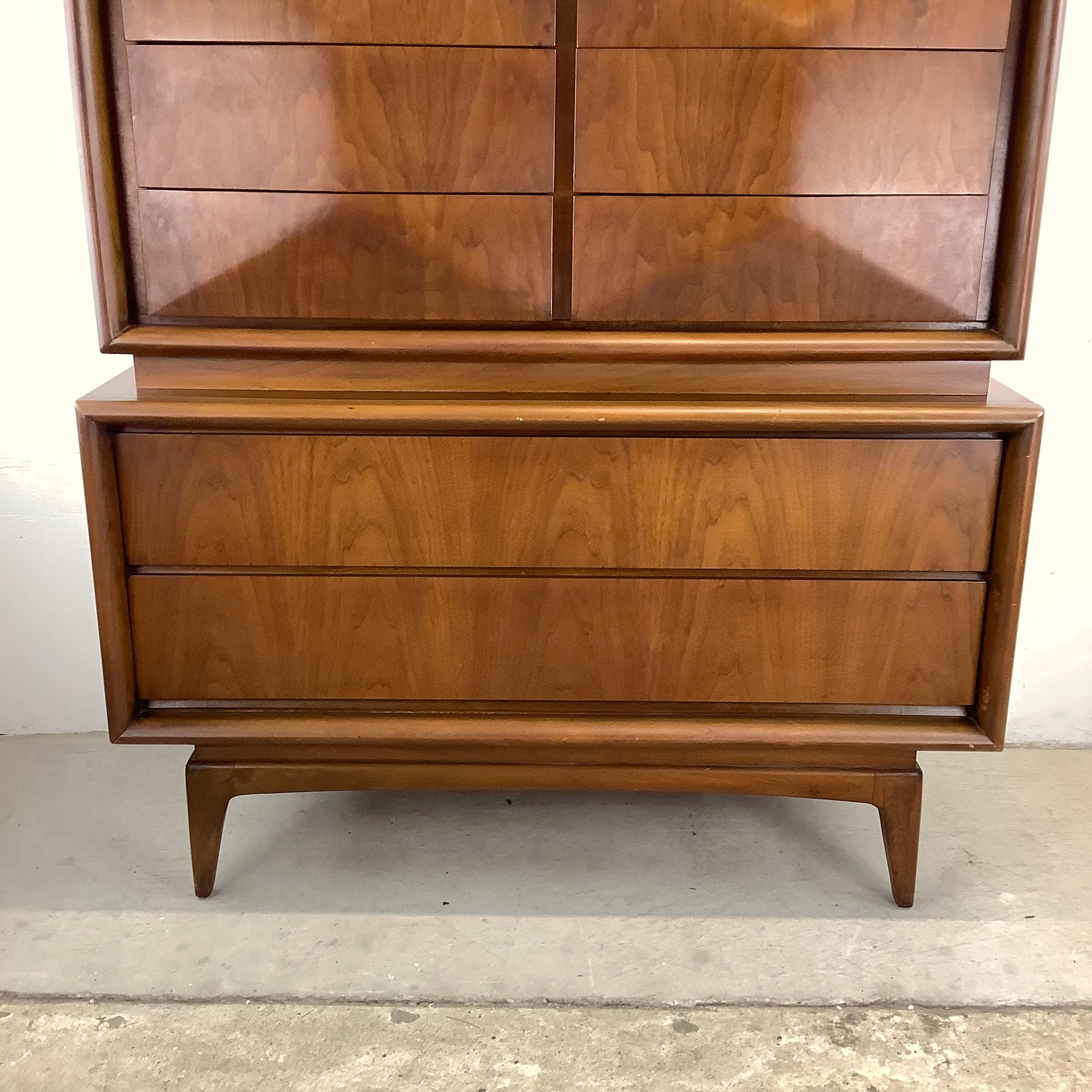 Mid-20th Century Mid-Century Diamond Front Walnut Highboy by United Furniture