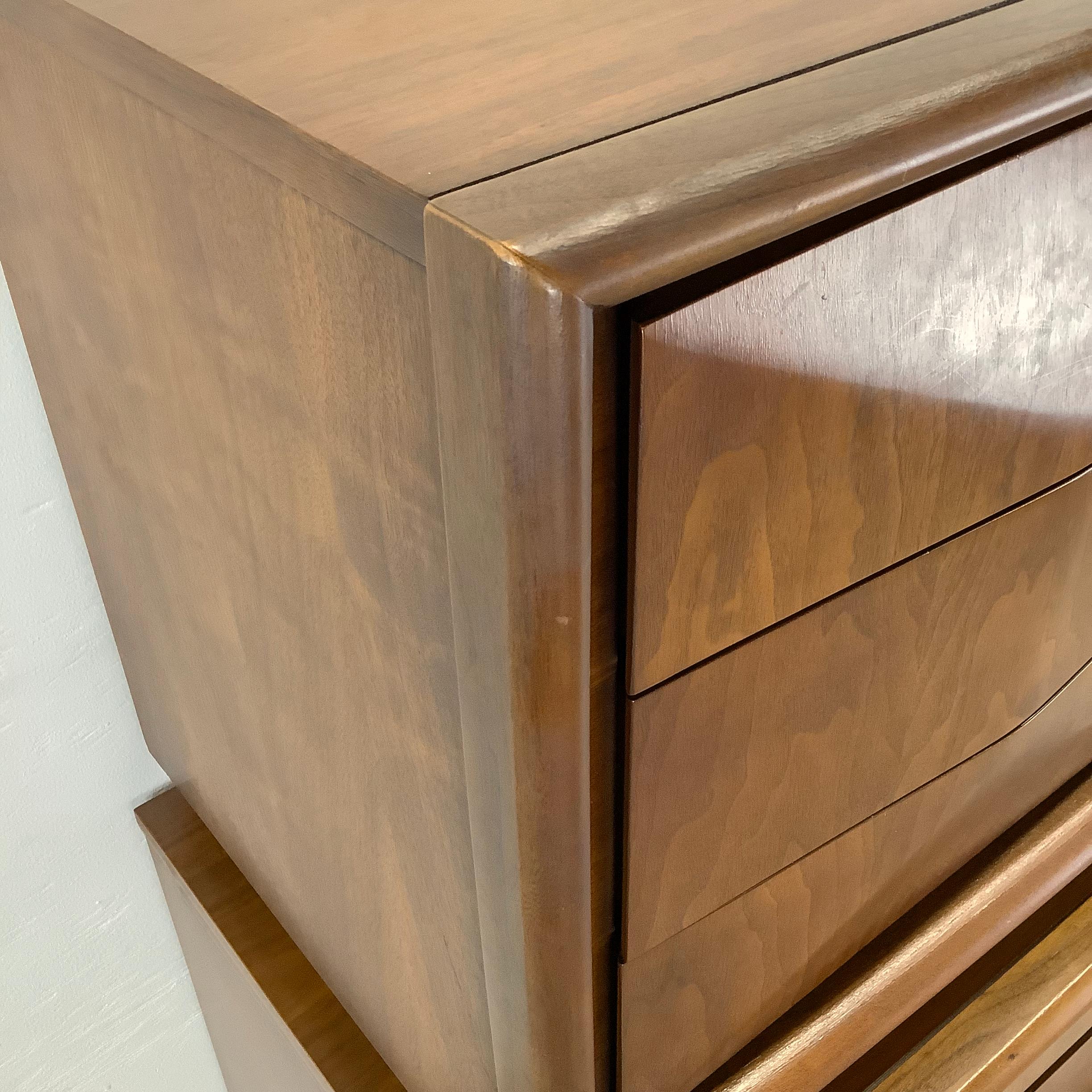 Mid-Century Diamond Front Walnut Highboy by United Furniture 1