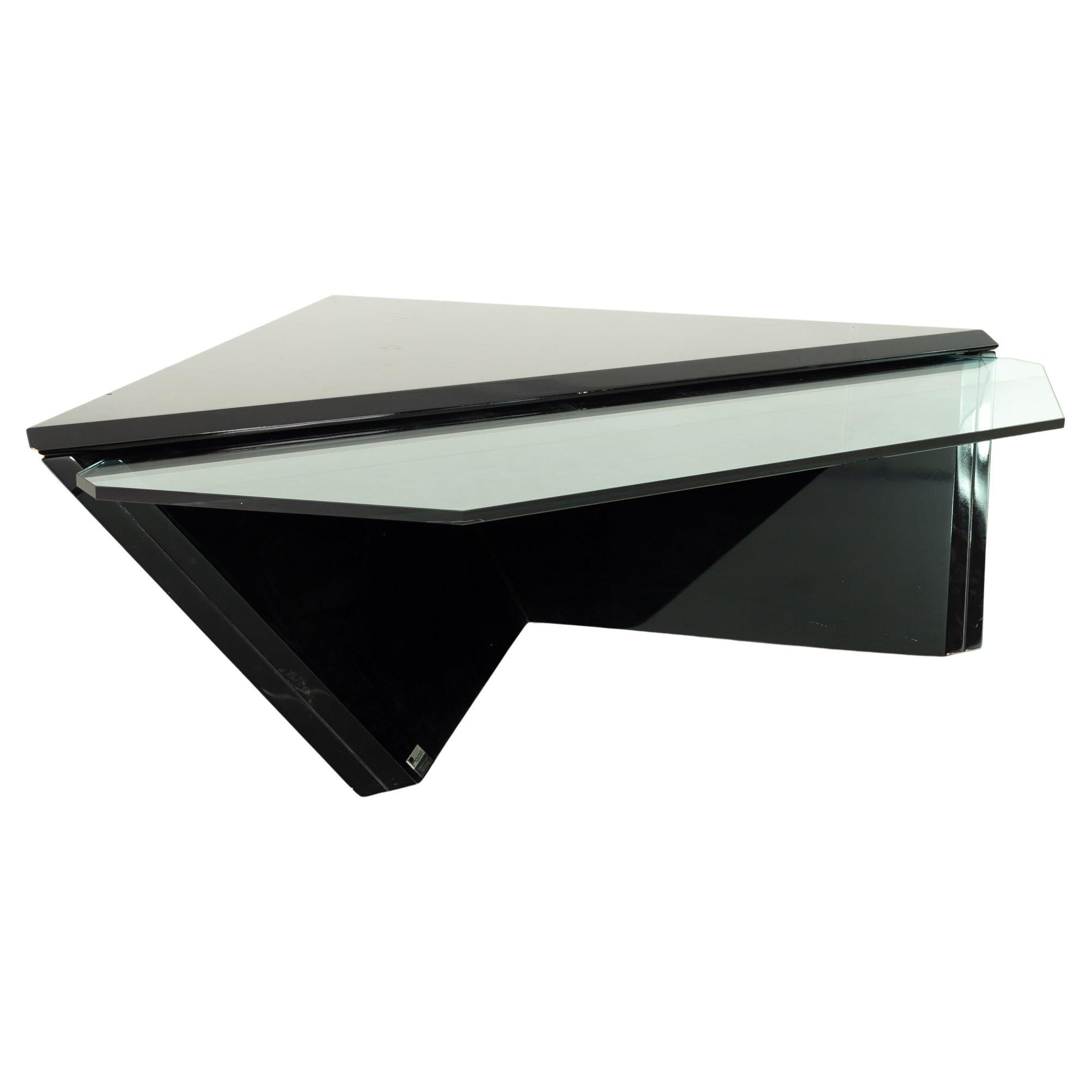 Mid Century Diamond Glass and Lacquer Coffee Table by Roger Rougier
