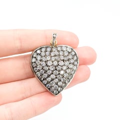 Mid-Century Diamond Heart Locket Pendant in 18k Yellow Gold & Sterling Silver