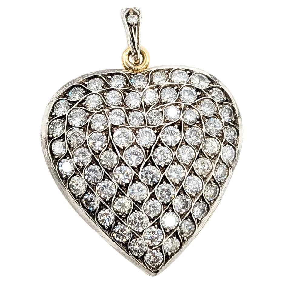 Ciondolo a forma di cuore con diamante di metà secolo in oro giallo 18k e argento sterling in vendita