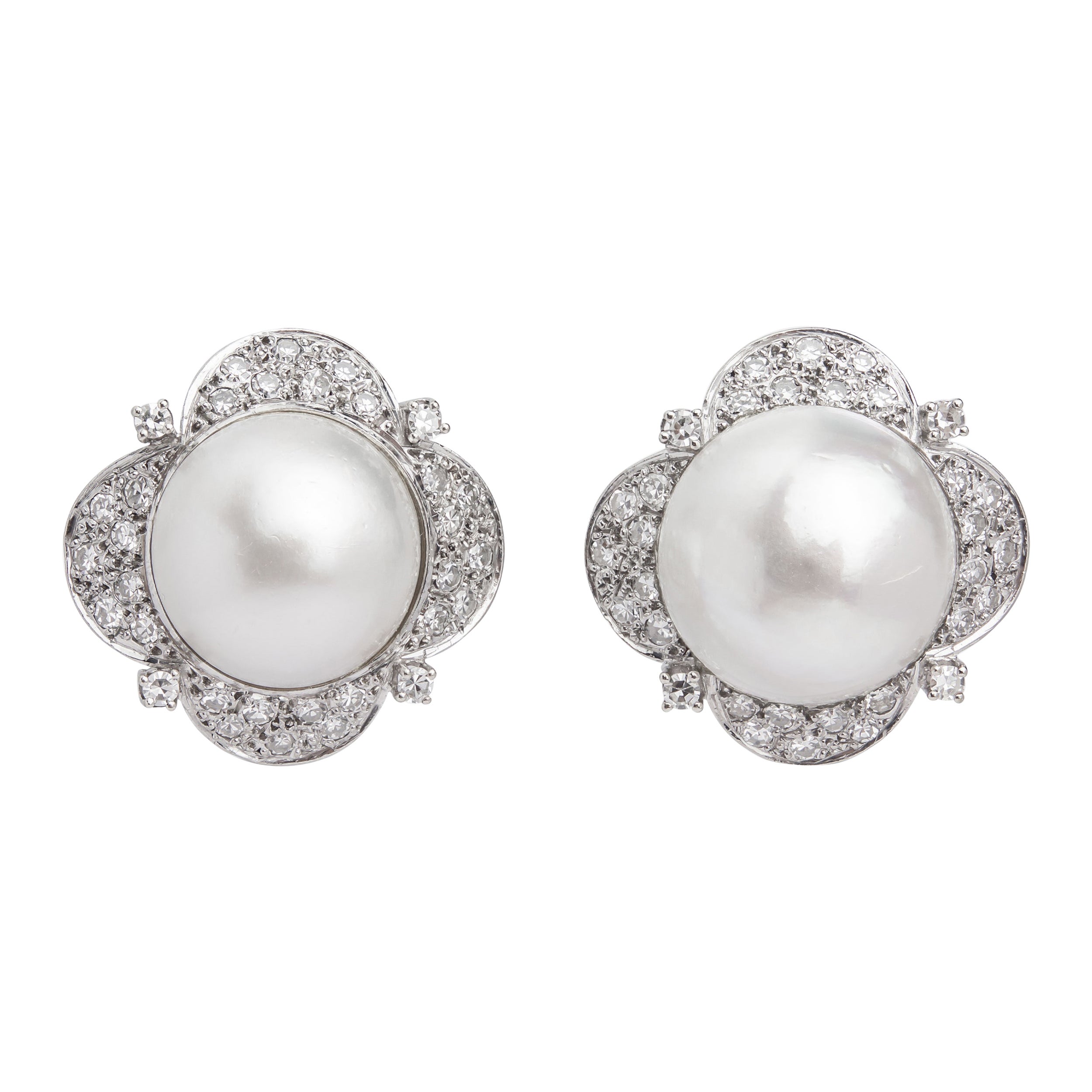 Pendientes de Diamante y Perla Mabe de Mitad de Siglo